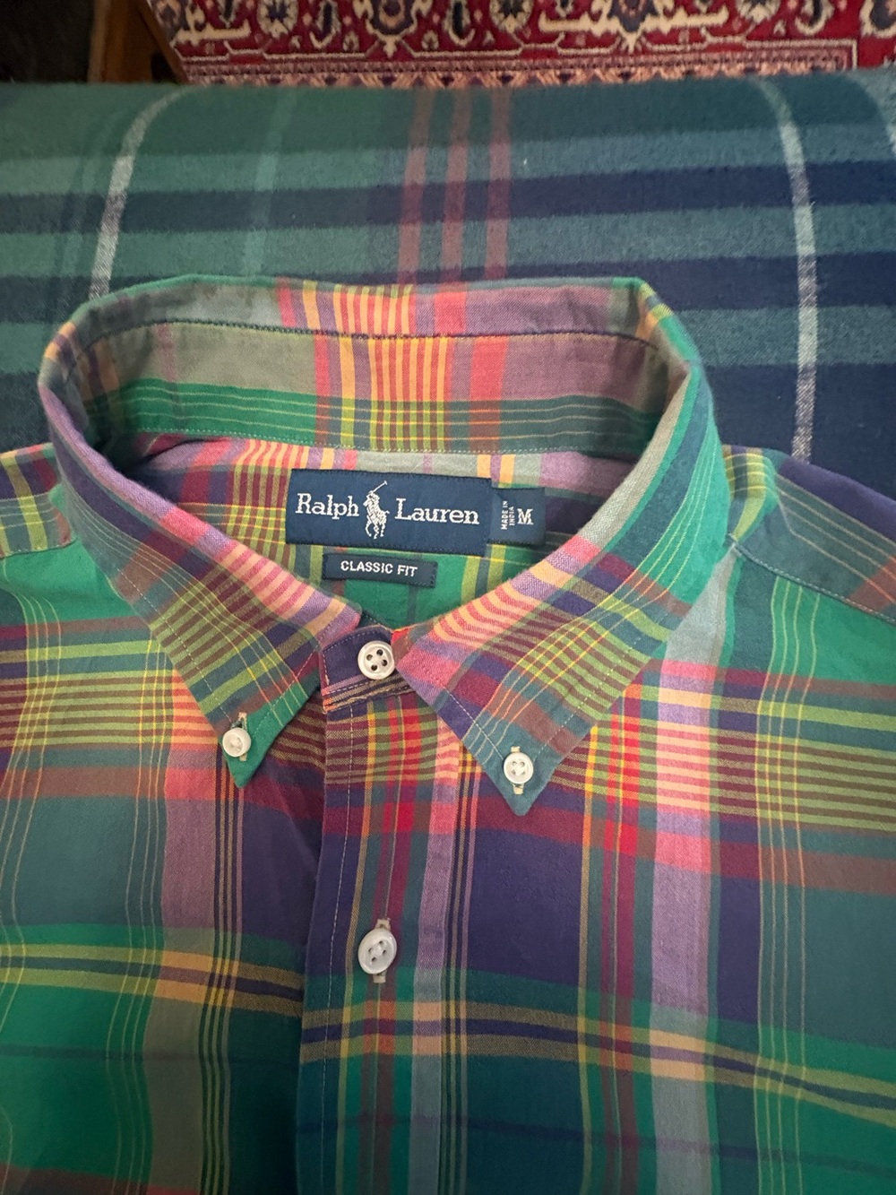 Ralph Lauren Multicolor Plaid Button-Down Shirt - Green Blue Purple Pink Yellow